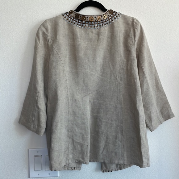 Chico’s 100% Linen 3/4 Sleeve Long Light Jacket with Beautiful Details - Picture 3 of 5
